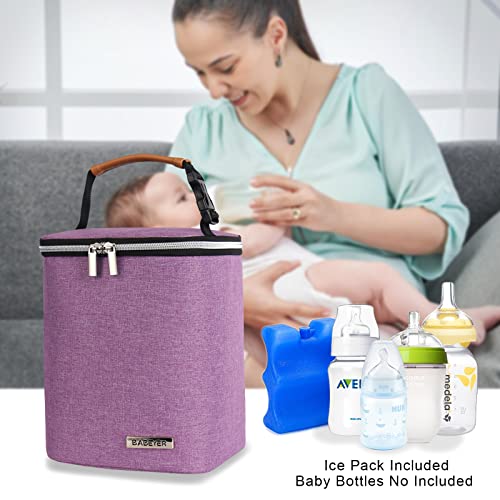 Babeyer Breast Milk Cooler Bag With Ice Pack Fits 4 Baby Bottles Up To 9 Ounce, Baby Bottle Bag Great For Nursing Mom Daycare, Purple #TOP5