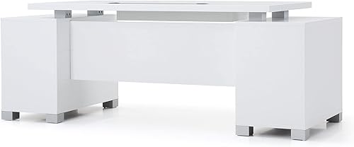 Miniatura 6 de Zuri Furniture - Escritorio ejecutivo moderno Ford de 79 pulgadas con archivadores, color blanco Blanco,Madera