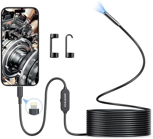 Camera Endoscopique, DEPSTECH Endoscope avec Lumière, Endoscope FHD avec Bluart 3.0,Sonde Fine de 7 mm,Câble Semi-Rigide,Endoscope Camera Étanche IP67 pour Smartphone iOS,Gadgets pour Hommes-5M