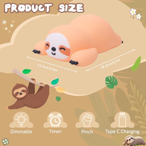 CoolGift Mart Faultier Geschenke, USB wiederaufladbar, niedliche Tier Silikon Nachtlicht, Touch Control & Timer, geeignet für Stillen Lesen Arbeiten Schlaf für Baby Kinder Jugendliche Erwachsene