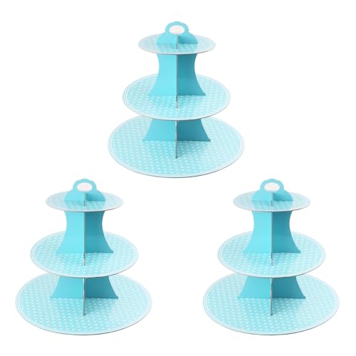 omesy Cardboard Cupcake Stand 3-Tier Dessert Cake Tray Party Decoration 3-Set (Blue)