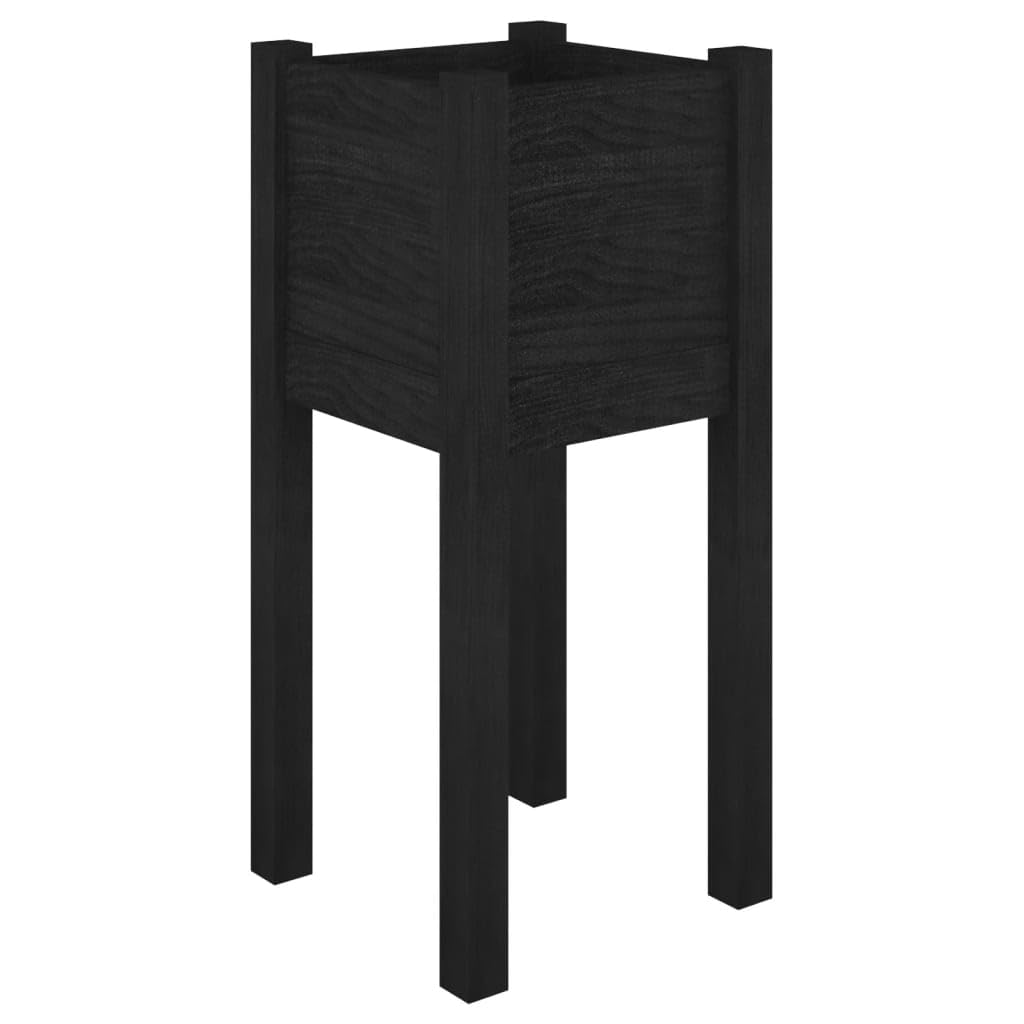 Fioriera nera, 31 x 31 x 70 cm, aiuola rialzata in legno di pino massiccio, per giardino, terrazza, balcone, stabile fioriera rettangolare, alta per fiori ed erbe