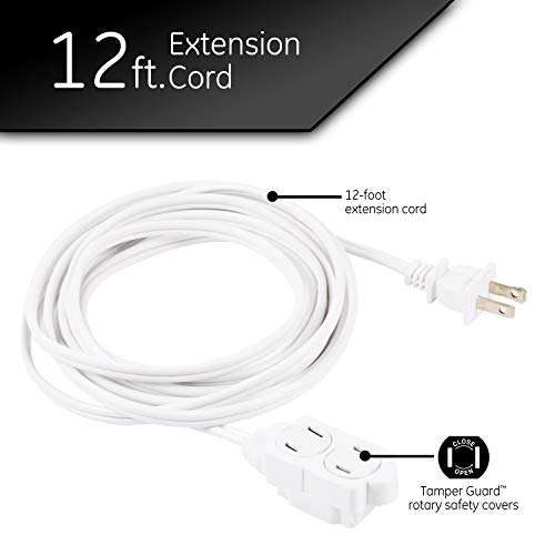 GE 3-Extension Cord with Multiple Outlets 12 Ft Power Strip 2 Prong 16 Gauge Twist-to-Close Safety Covers Indoor Outlet Extender UL Listed White 51954 by GE - Used condition - Image 3