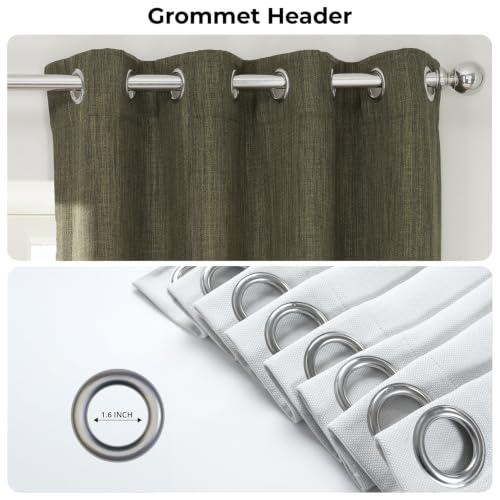 Image of HPD Half Price Drapes - Grommet Faux Linen Curtains for Living Room (1 Panel) - 50W X 84L - Textured Room Darkening Curtains for Bedroom 84 Inches Long - Drapes for Home Decor, Khaki Green