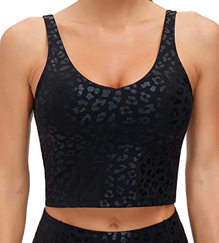 Wjustforu Women s Tank Top Padded Sports Bra Running Workout Yoga Crop Top (Small, Black Leopard)