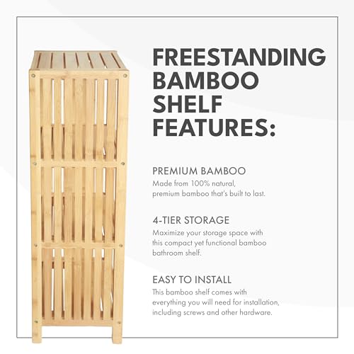 ToiletTree Products Bamboo Freestanding Organizing Shelf - Wooden Bathroom Shelf to Store Toiletries - Bamboo Shelf to Use in The Bathroom, Bedroom, and More - 4-Tier Shelf