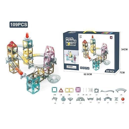 Exotic Mall Magnetic Marble Roller 109PCS Puzzle Building Set for Kids Boys Girls Magnetic Marble Run Blocks