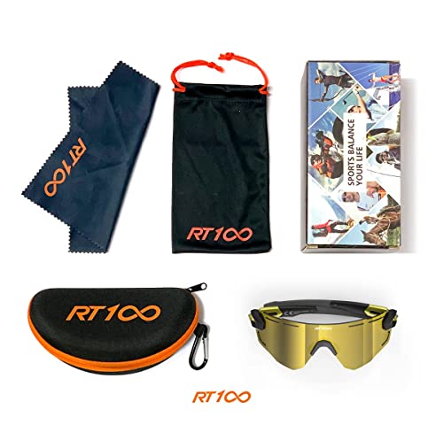 Rt100 Sport Cycling Sunglasses For Men, Frameless Wrap Around Flexible Light Weight Biking Gold Sunglasses Triathlon Tennis #TOP6