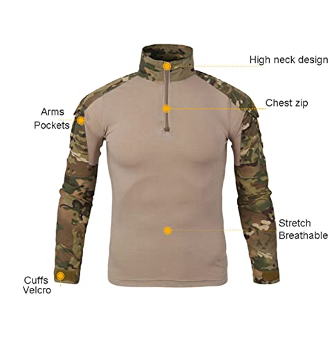 scosao Conjunto masculino de camiseta e calça de combate tático camuflado airsoft uniforme militar r