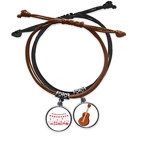 Pulsera de linterna china roja, cuerda de mano, cuero y guitarra para hombres y mujeres