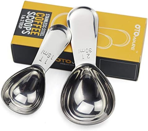 OTOware Endurance Stainless Steel Coffee Scoops, 2 Piece Ergonomic Measuring Spoons, 1 Tbsp & 2 Tbsp Exact for Coffee, Tea, Sugar, Flour