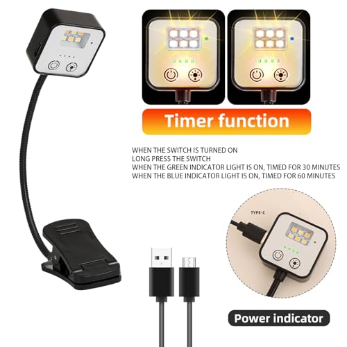 Image of 5 Pack Rechargeable Book Lights for Reading at Night in Bed Rechargeable LED Book Light with Memory Function Lightweight Booklight Bulk Clip on Small Travel Reading Lamps for Book Lovers USB Charging