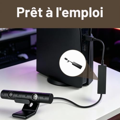 Adaptateur Caméra PS5, Adaptateur PSVR PS5, Câble Convertisseur pour Caméra V1 et V2, Compatible Console PS5 Casque VR, Transmission Audio Vidéo Stable, Plug & Play Accessoire Gaming Réalité Virtuelle – vue 5