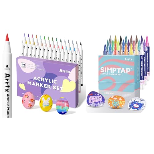 Set of Arrtx 30 color brush Acrylic Paint Pens and Top Valve Action Marker Pen 24 Colors, Water Based Paint Markers for Stone, Glass, Easter Egg, Wood and Fabric Painting-No Toxic,No Odor image 10