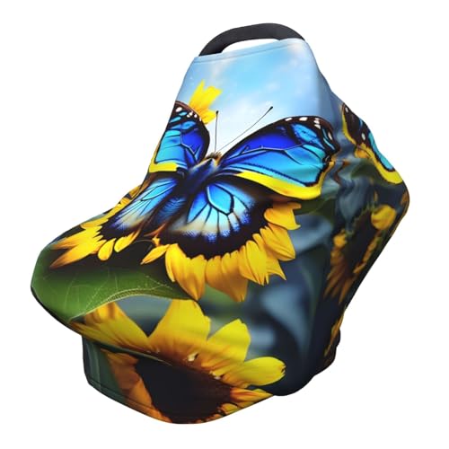 XZDHYZ Sunflower Blue Butterfly Versatile full-print Stroller Chair Cover/Nursing Cover, specially designed for your baby, Black