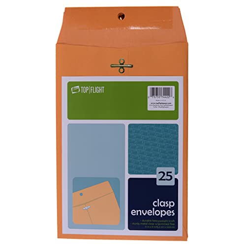 Top Flight Clasp Envelopes, Gummed And Clasped Closure, 6 X 9 Inches, Brown Kraft, 25 Envelopes Per Pack (6911114) #TOP4