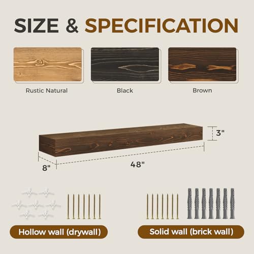 YLYHSST 48'' Fireplace Mantel, 3'' Thick Pine Wood Floating Shelf, Brown by YLYHSST - Used condition - Image 5