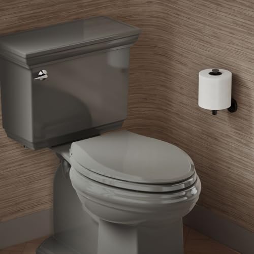 Image of KOHLER 4636-RL-58 Cachet ReadyLatch Elongated Toilet Seat Slow Close, Soft Close Toilet Seat Quiet Lid, Contoured Grip-Tight Bumpers Installation Hardware, Aparment Essentials, Thunder Gray