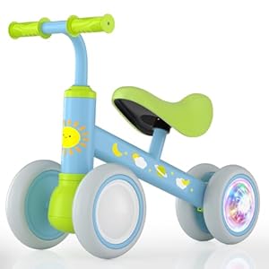 Lilian&Gema Colorful Lighting Baby Balance Bike for 1 Year Old Boys Girls, 12-24 Months Toddler Balance Bike, No Pedal 4 Wheels Toddler Bike with Soft Seat, Toddler First Bike, 1st Birthday Gifts