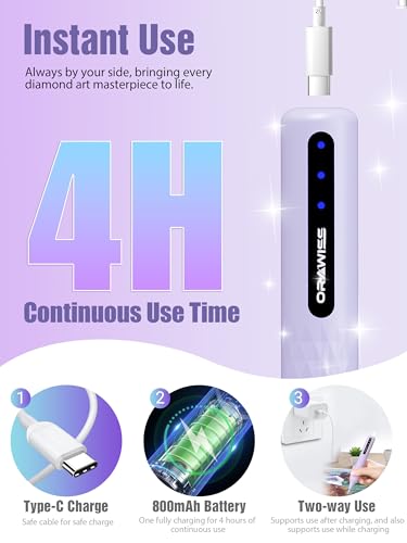 Image of Electric Diamond Painting Pen, Diamond Art Vacuum Pen Cordless | Rechargeable | Lightweight & Quiet | Metal Tips | Diamond Art Accessories for Adults | Tools Gifts for Gem Dimond Art Fans- Purple