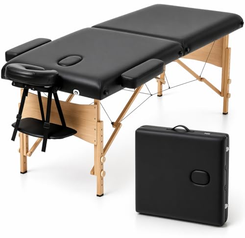 T-lovendo.es Llitera de Massatge Plegable portàtil Lleugera Professional | 2 cossos amb Altura Ajustable | Embuatat Escuma Alta Densitat | Estructura Fusta | Suporta fins a 200kg