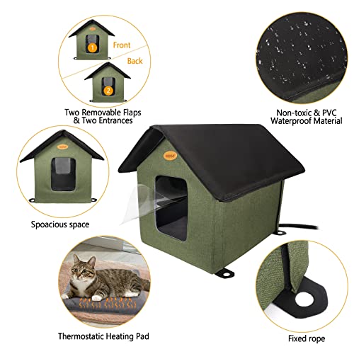 Outdoor Heated Cat House Cat Shelter Outdoor Cat House For Feral Cats With Removable Heating Pad, Waterproof Pet House For Indoor & Outdoor Use #TOP3