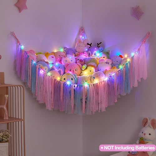 Image of FIOBEE Stuffed Animals Net LED Light Toy Hammock for Kids Bedroom Storage