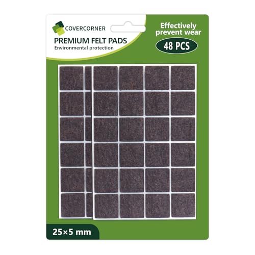 COVERCORNER Felt Furniture Pads for Hardwood Floors 48 PCS, Furniture Pads, Floor Protectors for Hardwood Floors, Felt Pads for Furniture, Square, Dark Brown