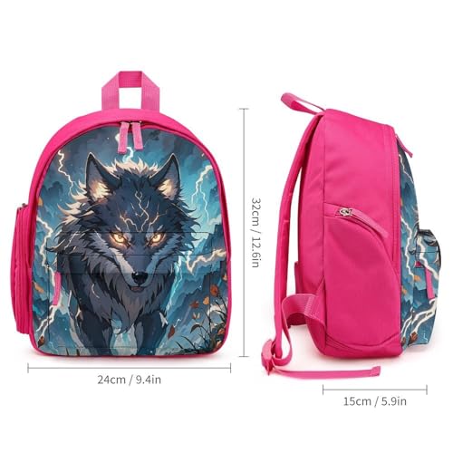 Night Lightning Wolf Backpack for Men Women, Durable Small Bookbag Lightweight Daypack for Travel, Hiking, Pink-style2