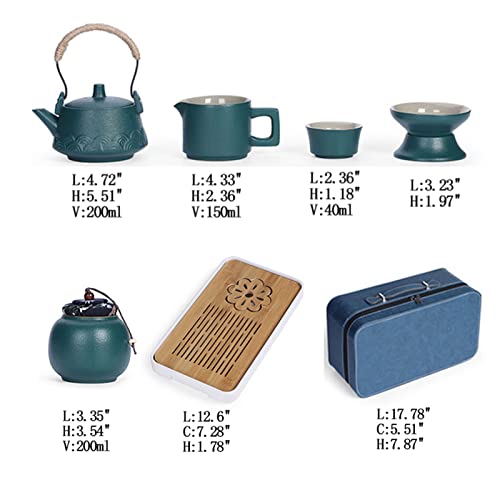 Japanese Tea Set,Chinese Gongfu Tea Set With Teapot,Tea Cups,Tea Canister,Tea Tray,Gogndao Cup,Travel Bag Beautiful Asian Tea Set For Adults(Green) #TOP4