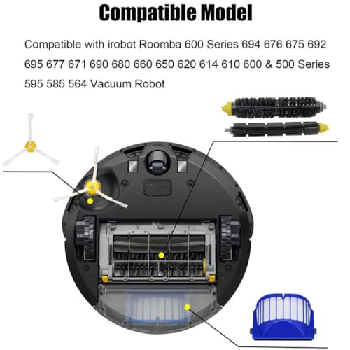 Kit de Pièces de Rechange pour Aspirateur irobot Roomba 600 Series 694 676 675 692 695 677 671 690 680 660 650 620 614 610 600 & 500 Series 595 585 564 T, 1 Jeu Principal Brosse, 2 Filtres, 4 Brosses – vue 3