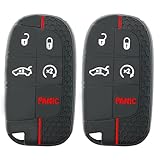 2PCS Silicone Key Fob Covers for Jeep Grand Cherokee Renegade Compass Dodge Charger Challenger Dart Durango Journey Chrysler 300 200 with Remote Control Key Shells Case Fob Holder 5 Buttons