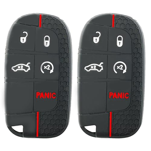 2PCS Silicone Key Fob Covers for Jeep Grand Cherokee Renegade Compass Dodge Charger Challenger Dart Durango Journey Chrysler 300 200 with Remote Control Key Shells Case Fob Holder 5 Buttons