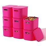 ORGIDOL 8 Pack Pink Storage Bins with Lids Stackable Storage Container for Organizing, Storage Boxes with Handle for Shelves, Cute Storage Bin...