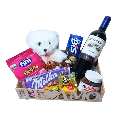 Cesta Presente Aniversário, Mulher, Vinho, Chocolates, Milka