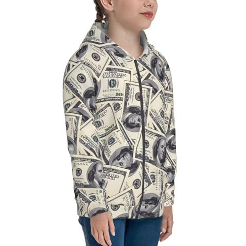 Funny American Dollar Money Kids Pullover Hoodies Boys Zip Up Sweatshirts Girls Athletic Clothes with Pocket4