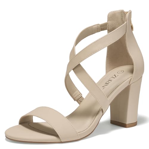 Image of ZURIN Women's Strappy Block Heels Chunky High Heels Sandals Open Toe Ankle Strap Pumps Dress Shoes for Wedding Bridal Evening Party Prom