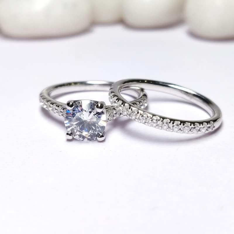 1.00 Ct. Certified Round Cut Moissanite Engagement Ring Set, 14k Gold Finish Moissanite Ring Set For Women, Moissanite Bridal Ring Set
