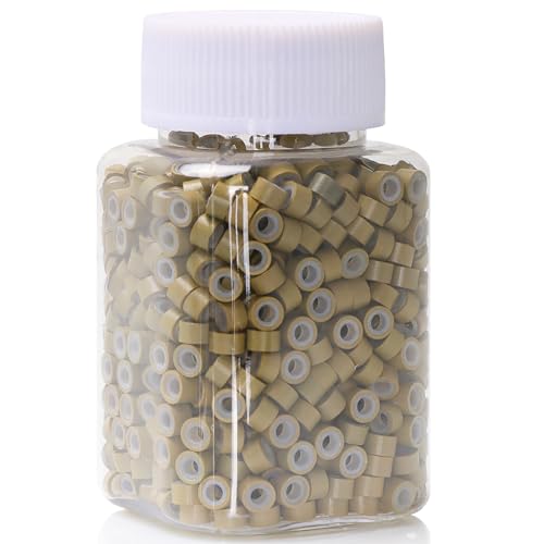 NIACONN 1000pcs 5 mm Tinsel Hair Extensions Beads Silicone Lined Ring Micro Link I-tip Beads for Hair Extension - Auburn