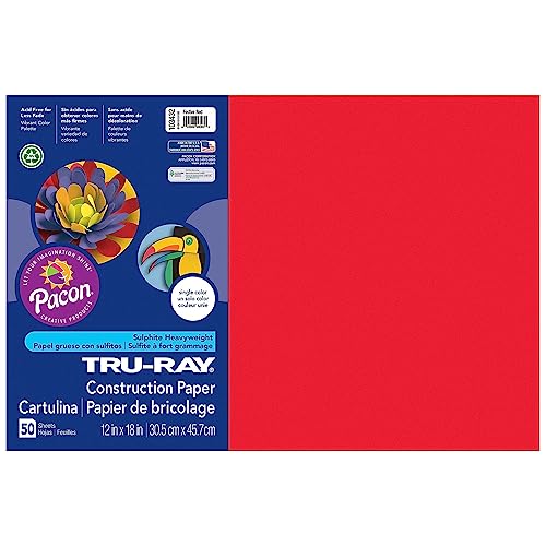 Tru-Ray® Construction Paper, Festive Red, 12\" x 18\", 50 Sheets Per Pack, 5 Packs