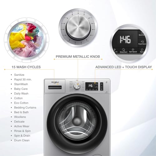 Image of Whirlpool 7 Kg 5 Star Inverter Front Load Washing Machine with In-Built Heater (SUPREME CARE SILVER 7012 -E, 100+ Tough Stains, Steam Technology, 2025 Model)