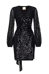 Swing Fashion Ines | Schwarz Mini Donna Elegante Festivo | Vestito da Festa Sera | Abiti da Sposa Lucido Corto | Abito Glitterato | Sexy | Manica Lunga | Nero | 38 (M), M