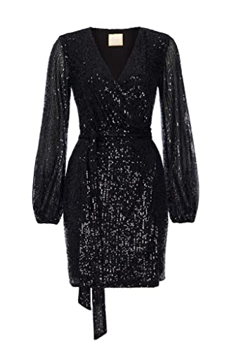 Swing Fashion Women's INES | Schwarz Minikleid Damen | Elegantes Festliches Partykleid | Abendkleid | Hochzeitskleider | Glänzendes Kurzkleid |...