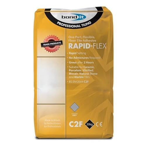 Bond It Rapid-Flex Tile Adhesive Rapid Fast Setting Floor Wall Ceramic - Grey (20Kg)