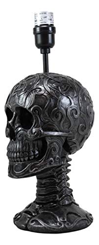 Ebros Gift Celtic Tattoo Knotwork Holy Grail Skull Light Of Wisdom Sculptural Desktop Table Lamp Statue Decor With Fabric Shade 19" H Gothic Ossuary Macabre Accent #TOP4