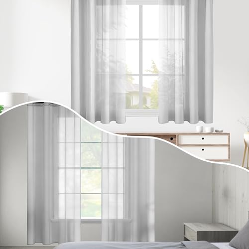 Voilage fenêtre 350x340 cm gris clair pour grande baie vitrée de chambre - 3