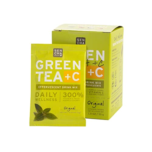 Sencha Naturals Original Green Tea + C Effervescent Drink Mix with 200% Vitamin C, Japanese Matcha Powder, Acerola Cherry, Coconut Water Powder (Pack of 10)