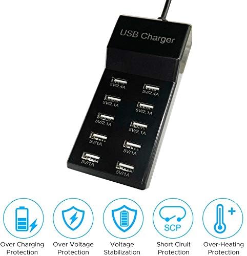 Multi-Port USB Charger,YANER 10-Port USB Desktop hub Wall Charger, Suitable for iPhone/iPad/Samsung Galaxy Note Tablet Android Smartphone Multi-Function Device (Black)