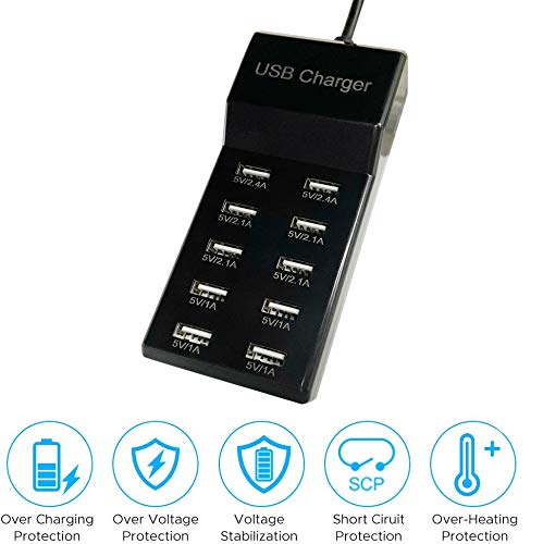 Multi-Port Usb Charger,Yaner 10-Port Usb Desktop Hub Wall Charger, Suitable For Iphone/Ipad/Samsung Galaxy Note Tablet Android Smartphone Multi-Function Device (Black) #TOP1
