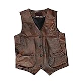 Chaleco de cuero para motociclista, para hombre, ajustado, color marrón real, chaleco de motociclista de piel auténtica de vaca, Marrón, XXX-Large
